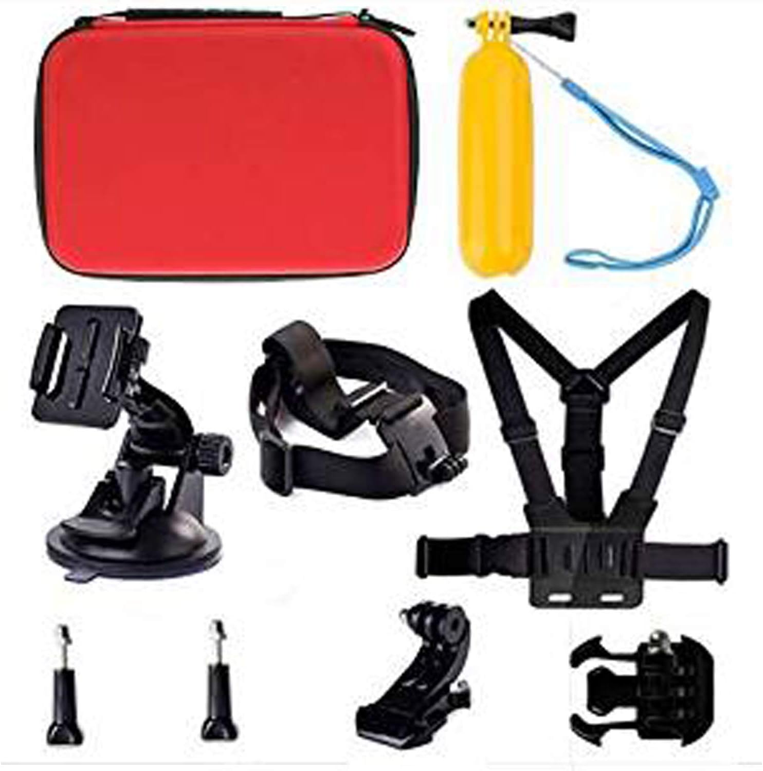 9 in 1 Action Camera Accessory Combo Kit and Rugged Red Storage Case Compatible with Excelvan Q8EZVIZ S1 Action Camera | Fantec BeastVision HDFMAIS Full HD 1080P