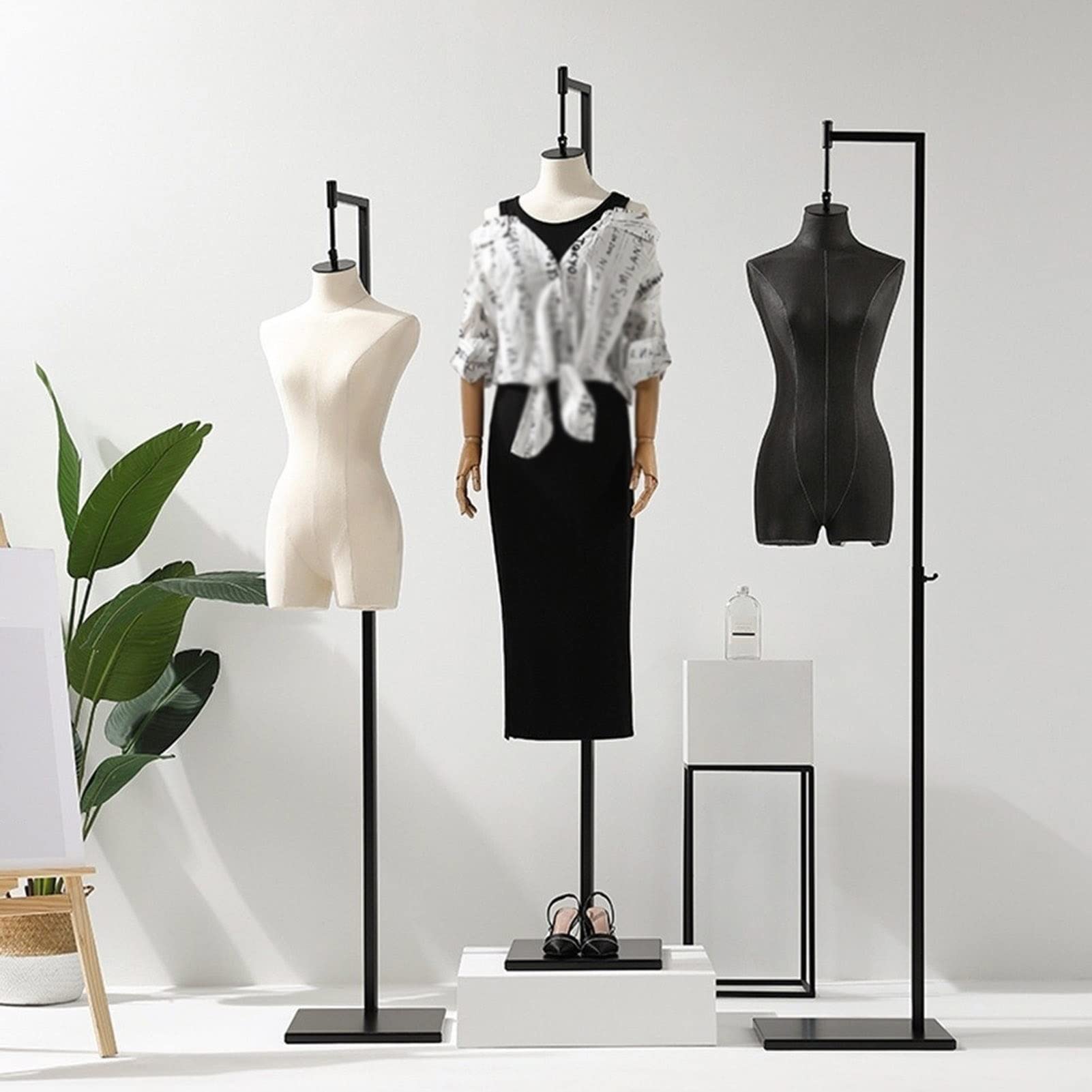 ITOSUI Adjustable Black Female Mannequin Torso, Headless Half Body Display, 135-195cm, Size A Dress Form for Clothing Showcase, Perfect for Fashion Retail and Boutique Display