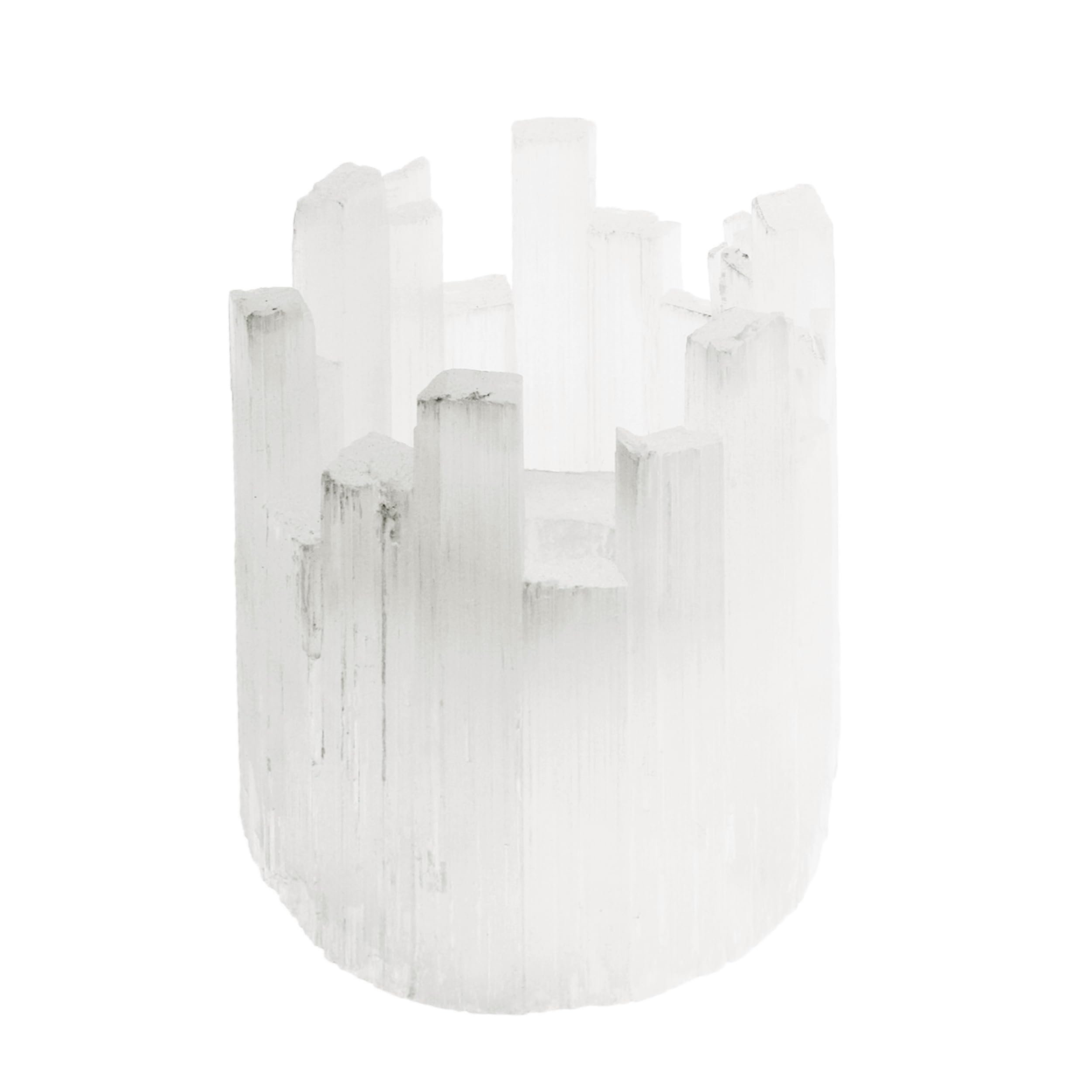 NKlaus 2 portacandele a torre selenite 12,5 x 10 cm – Grande set di portacandele in cristallo per meditazione, lavoro energetico e armonia spaziale