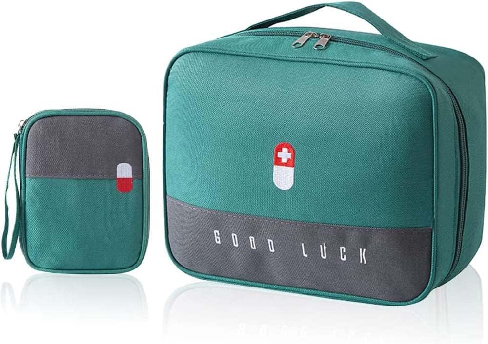 SYOSI Empty First Aid Bags Travel Medical Supplies Cosmetic Organizer Insulated Medicine Bag Convenient Safety Kit Suit for Family Outdoors Hiking Camping Car Office Workplace, Green(Mom Son Bag)
