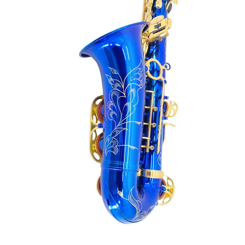Altsaxophon Eb für Anfänger - Komplettes Saxophon-Kit mit Hartschalenkoffer, Mundstück, Umhängeband, Schilfrohr, Reinigungsset - Ideal für Studenten & Profis (Blau)