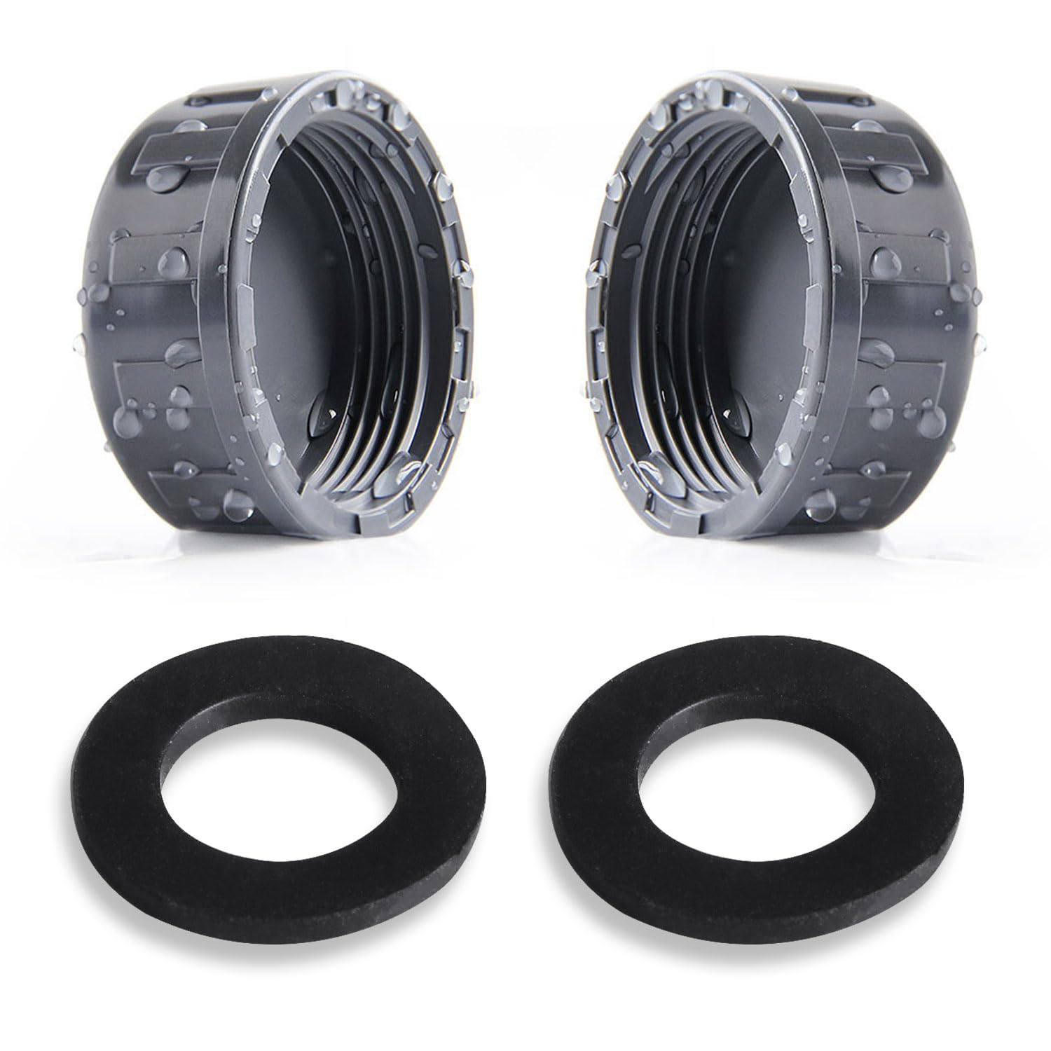 2 Pack 1" PVC Threaded Pipe Caps with Rubber Seals - 32mm Female Thread Hose End Caps for Garden Irrigation, Plumbing and Sanitary Applications
