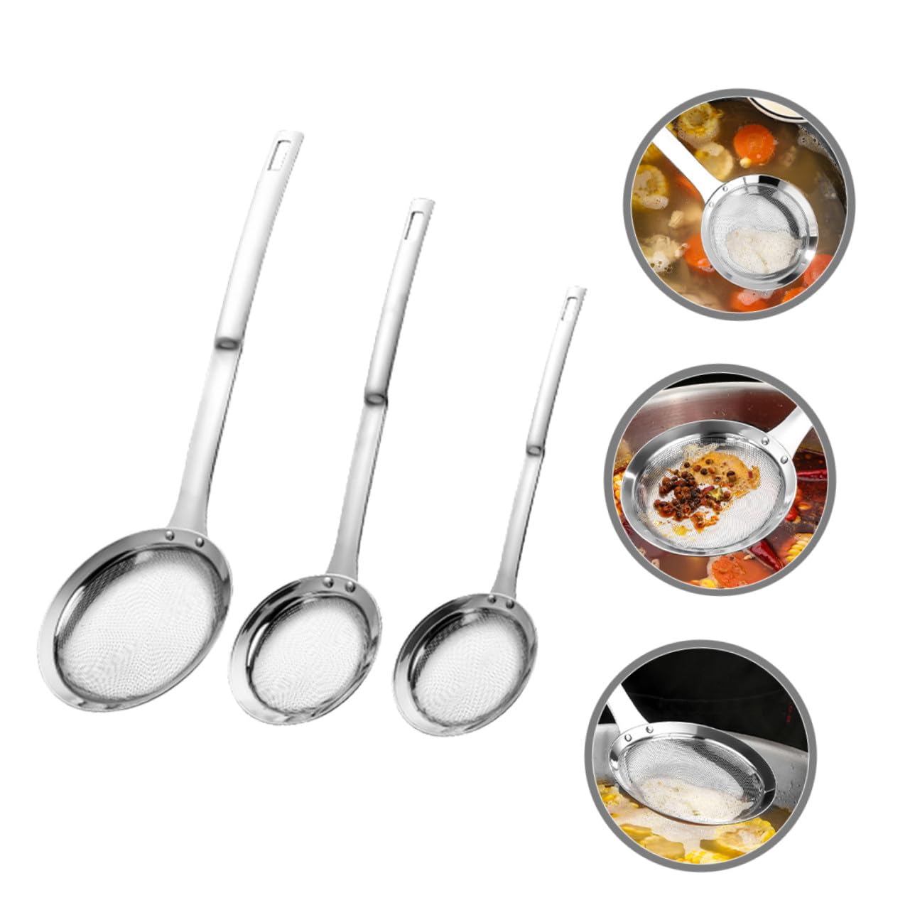 Generisch 3 Stück Teiliges Edelstahl feinsieb Lebensmittelechtem Langlebiger Küchensieb mit Langem Griff Rostfrei Multifunktional für Mehl Saft Gewürze Geeignet für Haushalt und Gastronomie