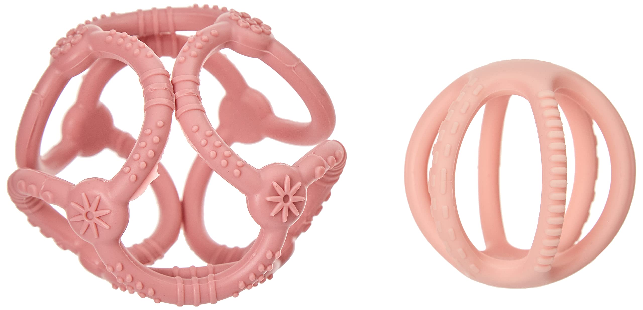 Nattou Set con 2 palline in Silicone, Da afferrare e mordere, Senza BPA, Ø 10 cm + 7 cm, Silicone, Rosa antico/Rosa chiaro