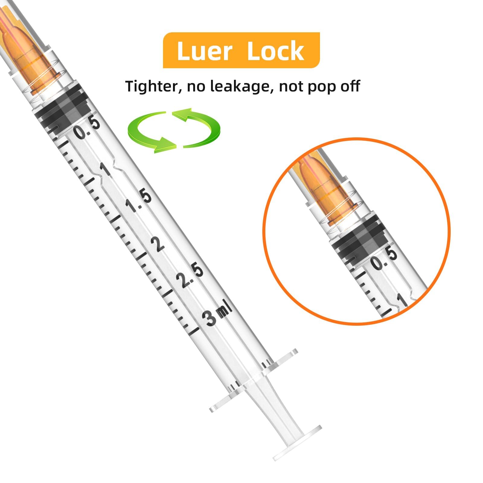 100 Pack 3ml with 25Ga 1.5inch Lab Supplies, Disposable Syringe with needle, Individually Packaged — Amazon image 5