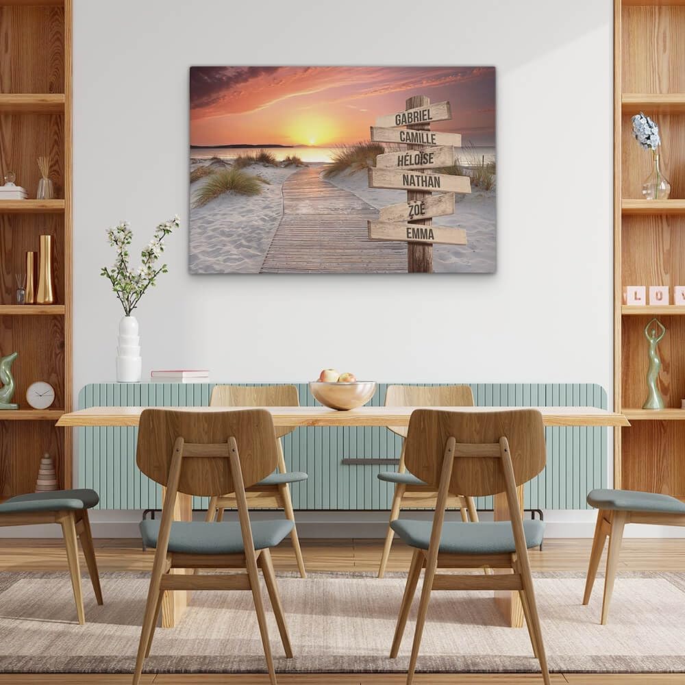 Générique Genérico Lienzo Personalizado con Marco de Madera Nombre Familia Puesta de Sol (60 x 40 cm)