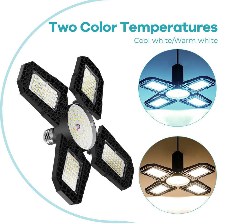 100W High Brightness Garage Lamp E26 E27 Folding Deformable Workshop Warehouses Light Bulbs 100-277V 4 Adjustable Panels 110V — view 8