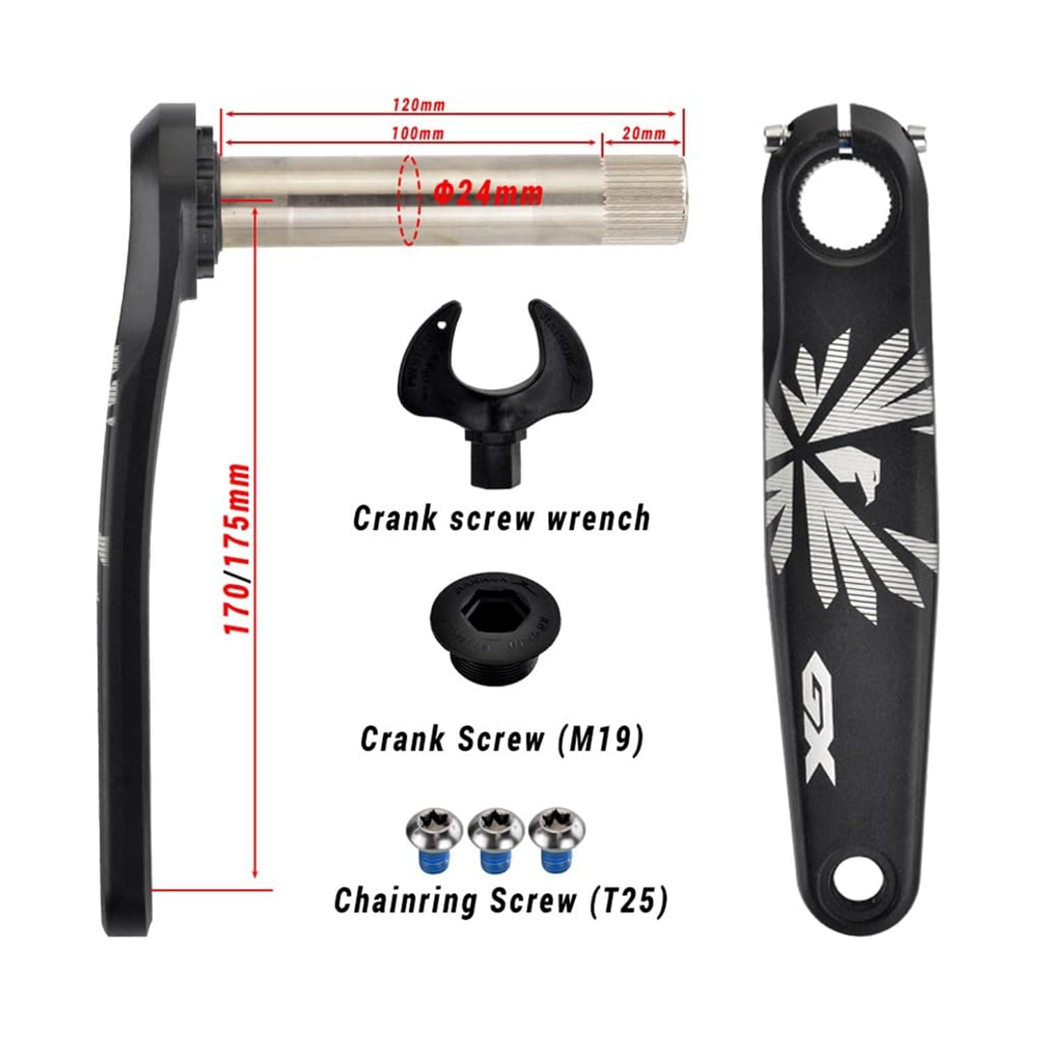 GXP MTB 170Mm 175Mm Guarnitura Bicicletta 30T 32T 34T 36T 38T Cava Integrata Set Di Pedivelle Una Velocità Rotonda Corona Pedivella Bici Pedivelle Mtb Per 9/10/11/12 Velocità