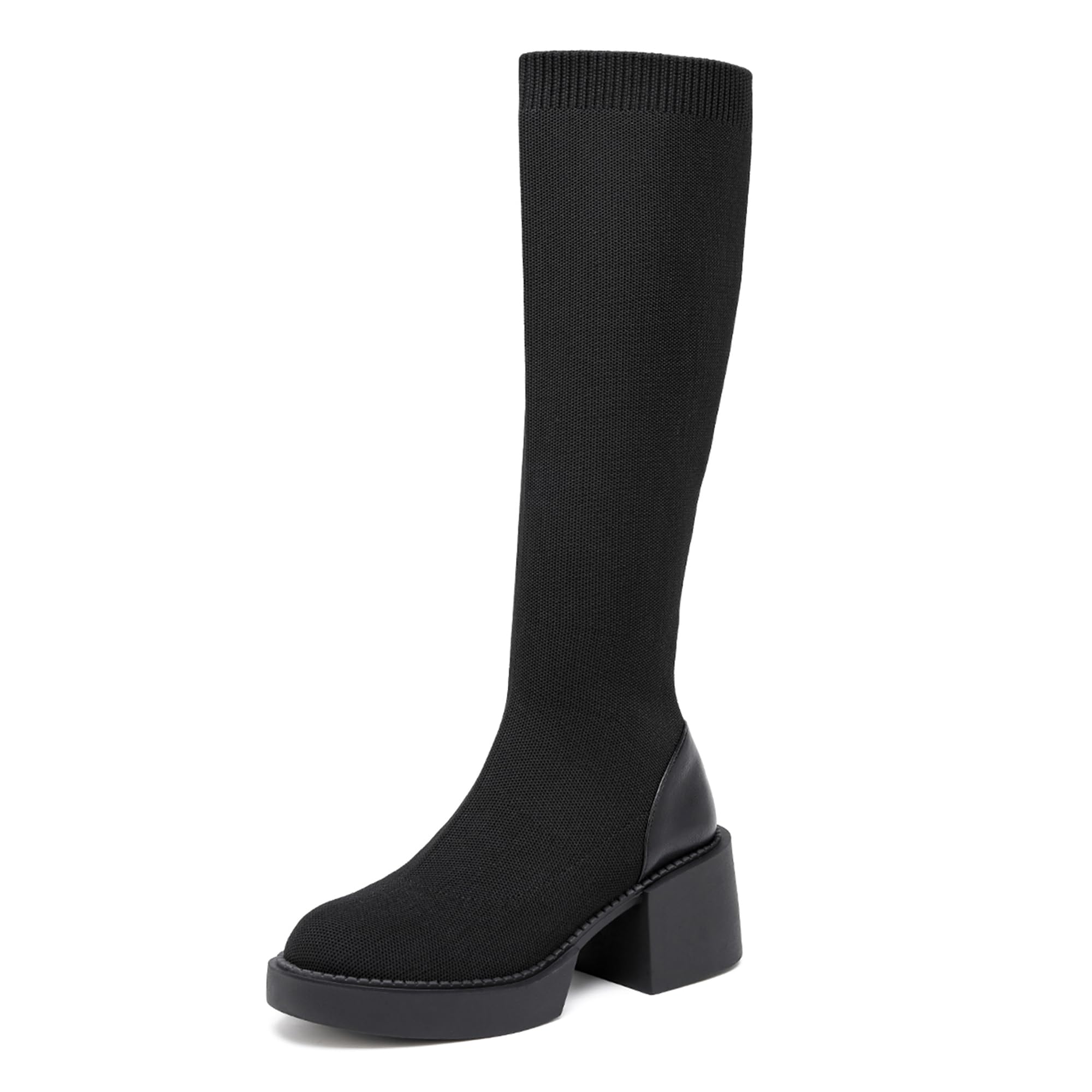 NEWBELLA Womens Knee High Sock Boots - Platform Chunky Heel Slip-On Boots for Streetwear Casual Outfits