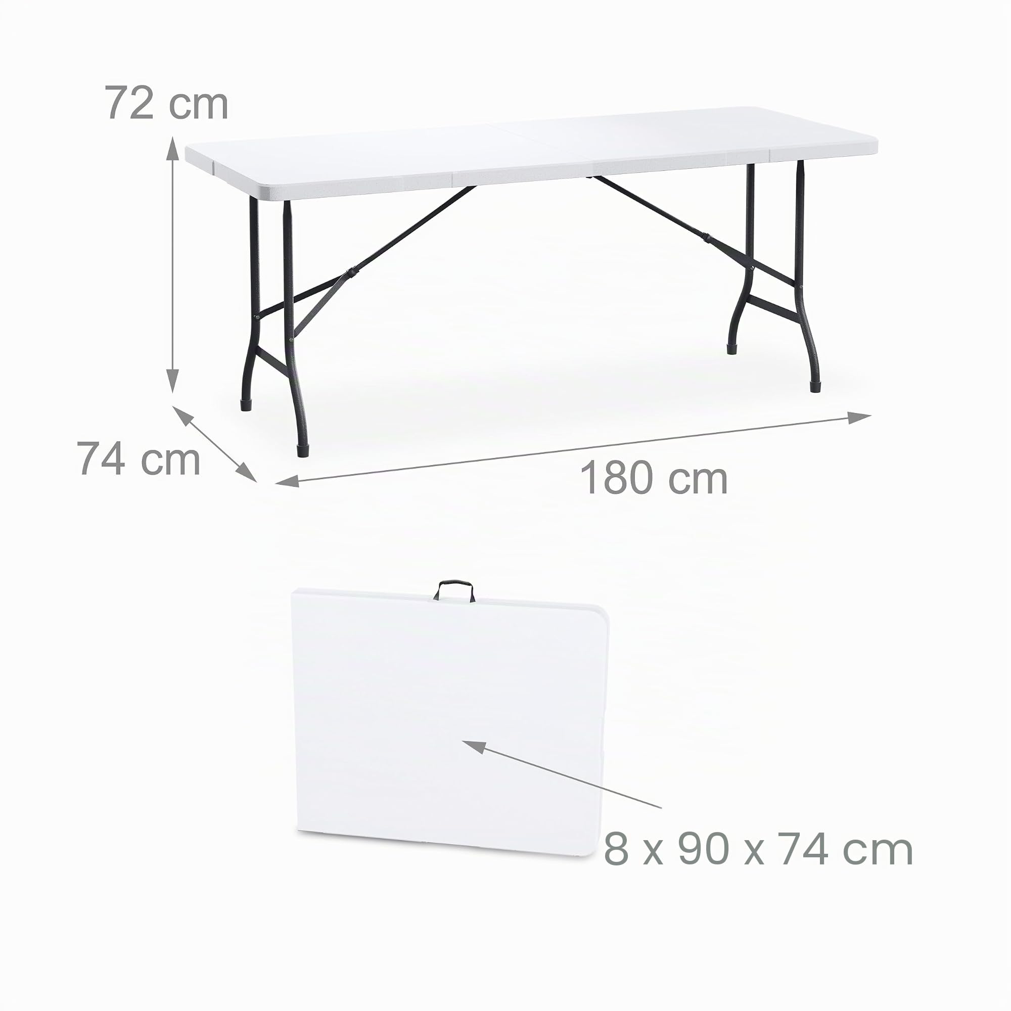 Relaxdays Table de Jardin Pliante, 72 x 180 x 74 cm, Plastique et Acier, 8 Personnes, Table de Camping, Blanche