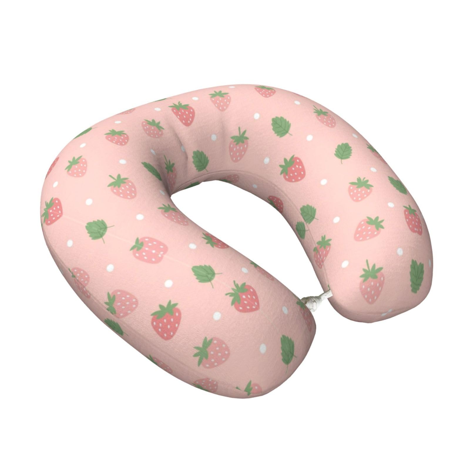 Neck Pillow Cute Pink Strawberry Polka Dot for Travel and Office, Memory Foam U-Shaped Design for Comfortable Head Support