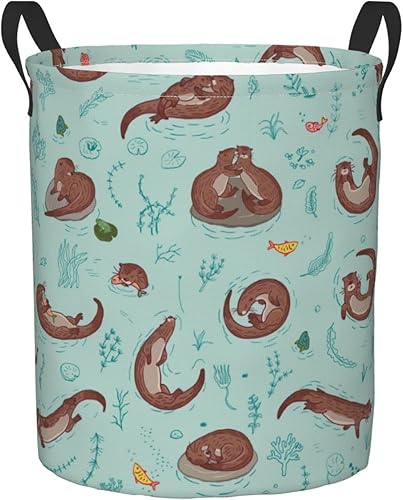 FeHuew Linda cesta de lavandería plegable con diseño de nutria en río con asa impermeable organizador de almacenamiento contenedores grandes para