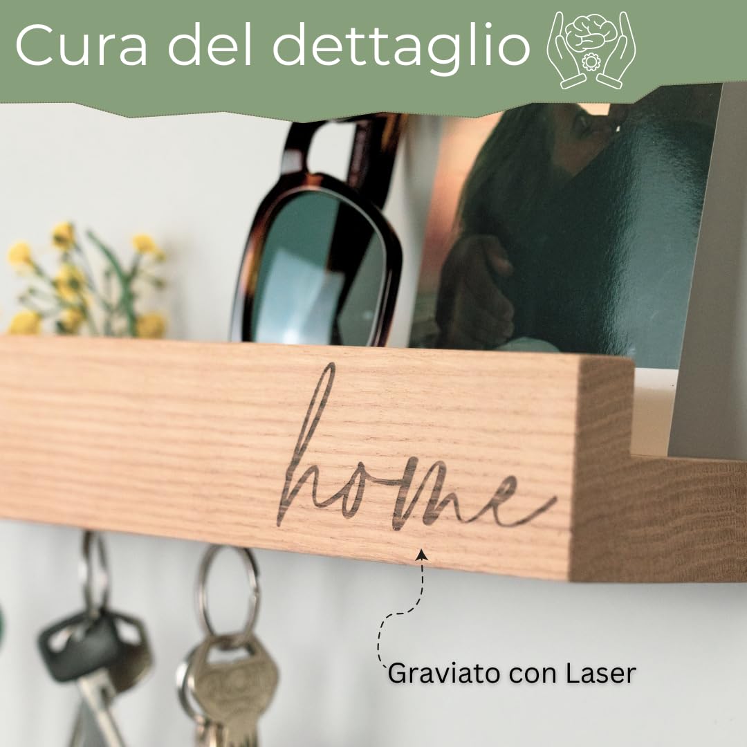 Portachiavi Da Parete Metallico Con Mensola 2 In 1 – Design Montagne – 25,4 Cm, Nero Opaco - 2