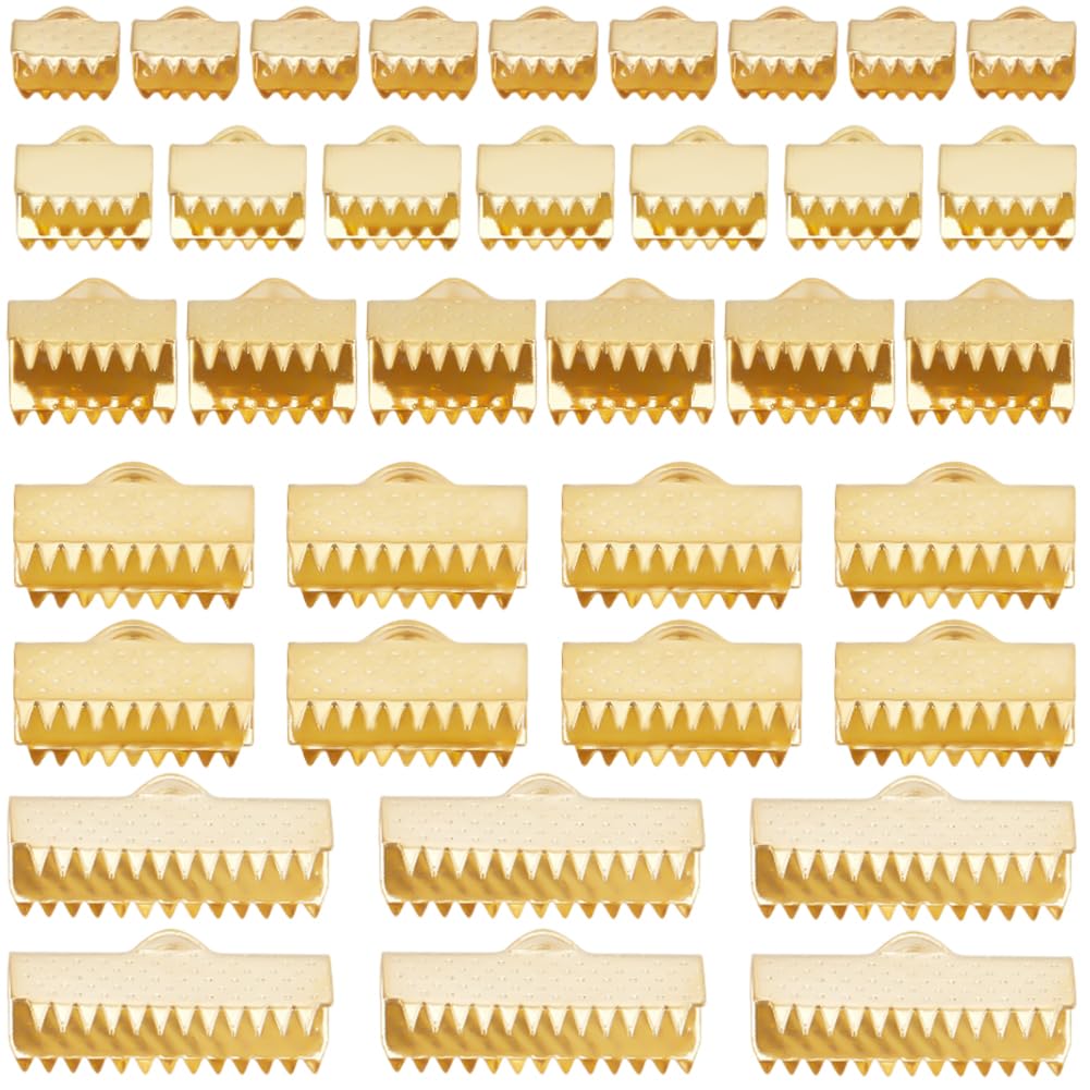 Beebeecraft 75Pcs 5 Sizes Ribbon Clamp Ends 18K Gold Plated 304 Stainless Steel Crimp Pinch Cord Ends Bookmark for Jewelry Making DIY Crafts