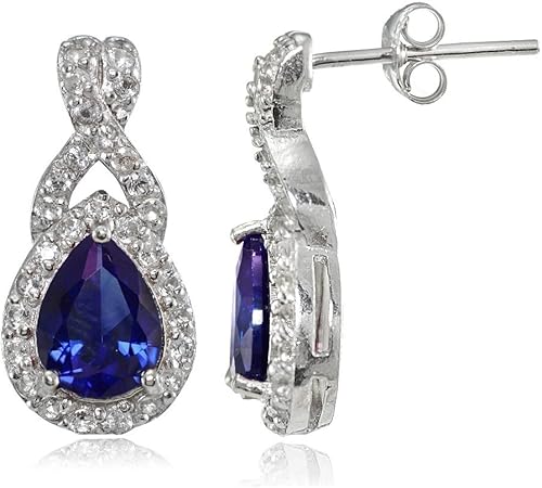 Pendientes de plata de ley auténticos o creados con topacio blanco en X y lágrima