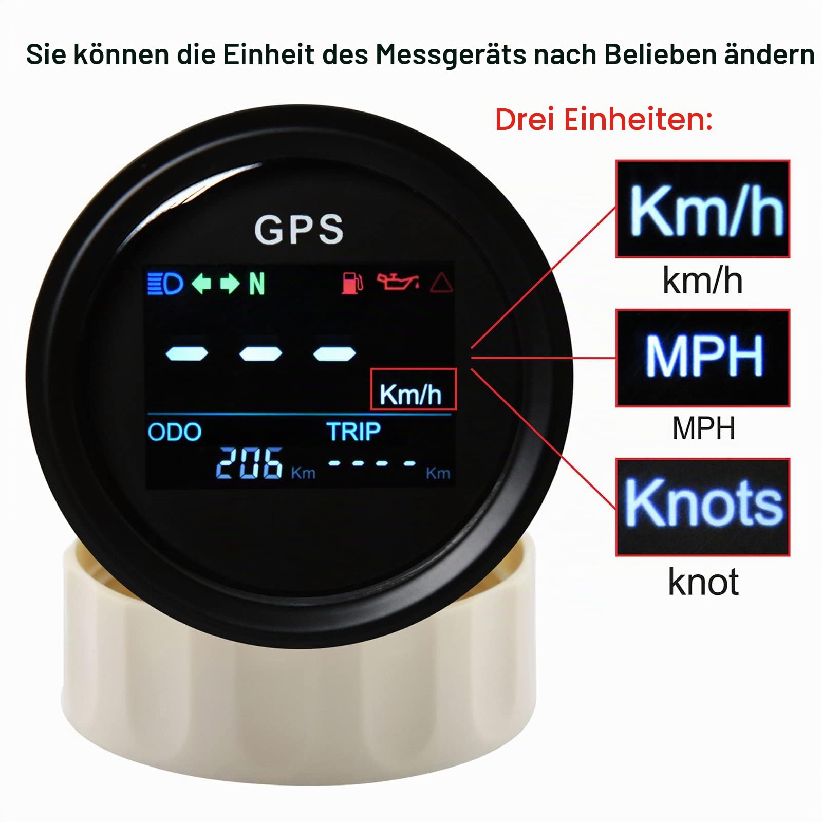 Boot GPS Tachometer 52mm Digital Entfernungsmesser Wasserdicht IP67 KMH MPH Knoten Einstellbare Tacho für Auto Motorrad LKW (Schwarz)
