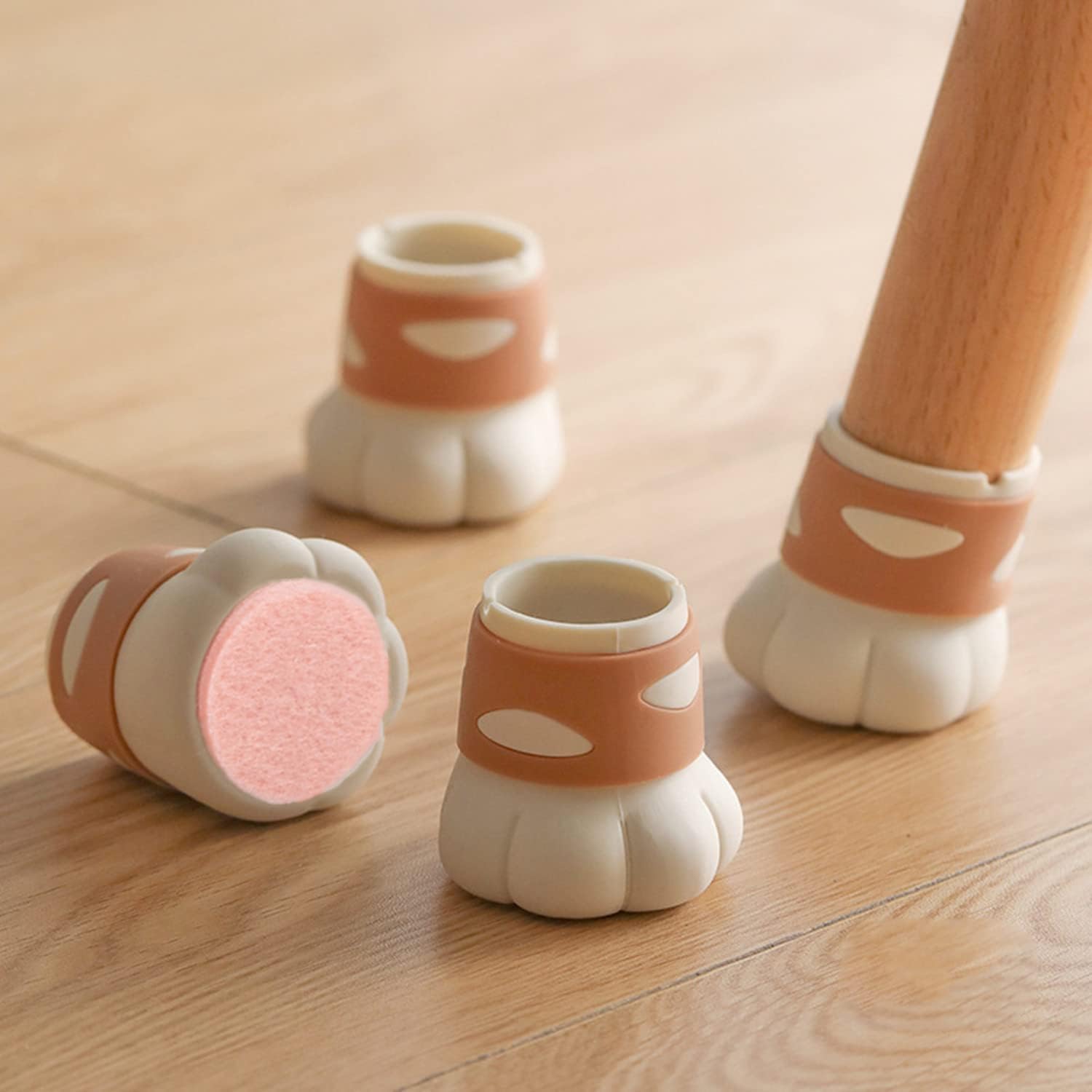 Cat Paw-Shape Chair Leg Protectors for Hardwood Floors and Furniture Feet,Silicone Chair Leg Caps to Prevent Floor from Scratches and Reduce Noise,Cute Chair Leg Pad with Felt Sliders,4Pcs/Pack