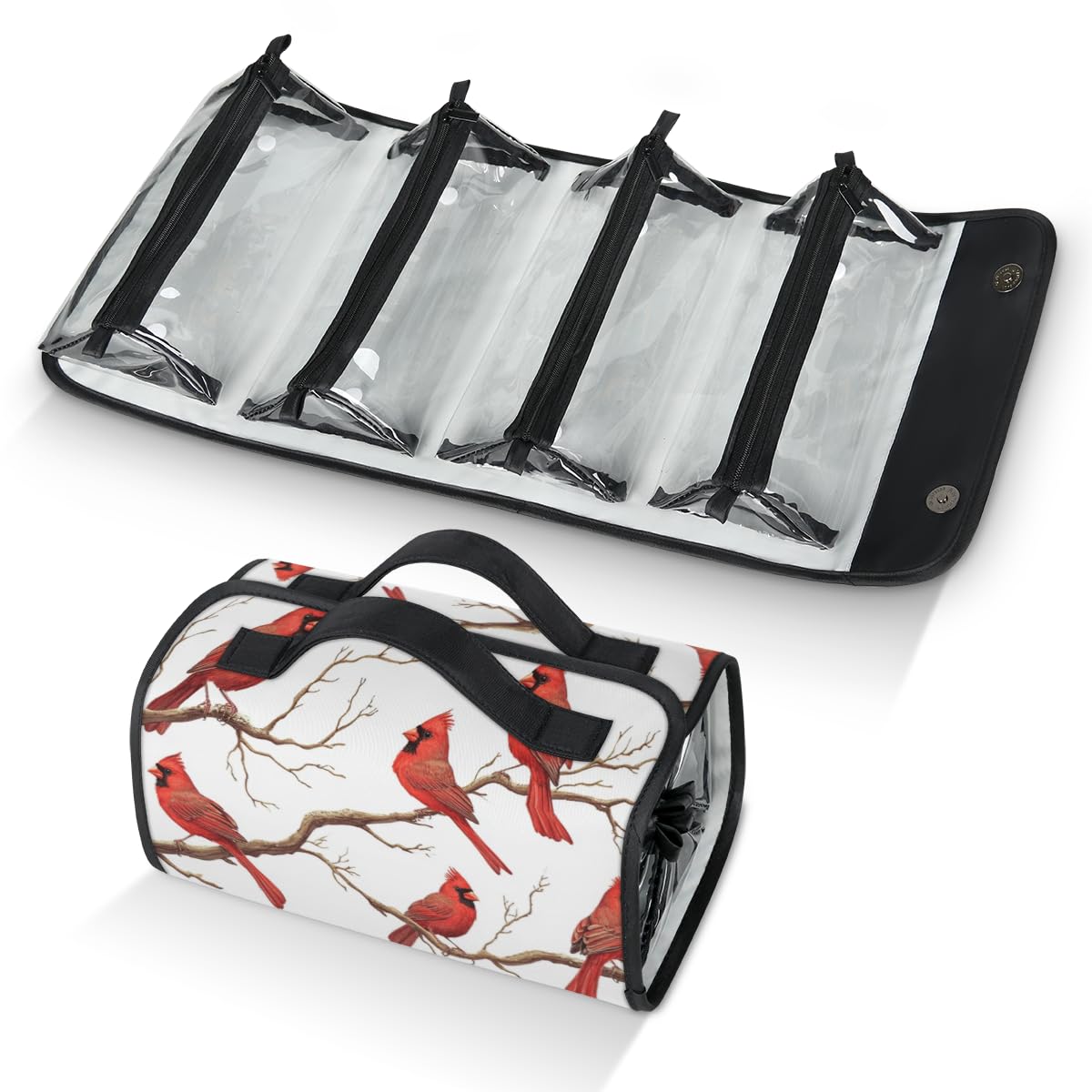 4 in 1 Toiletry Bag Vintage Bird Detachable Roll Up Makeup Bag for Toiletries Removable Cosmetic Organizer for