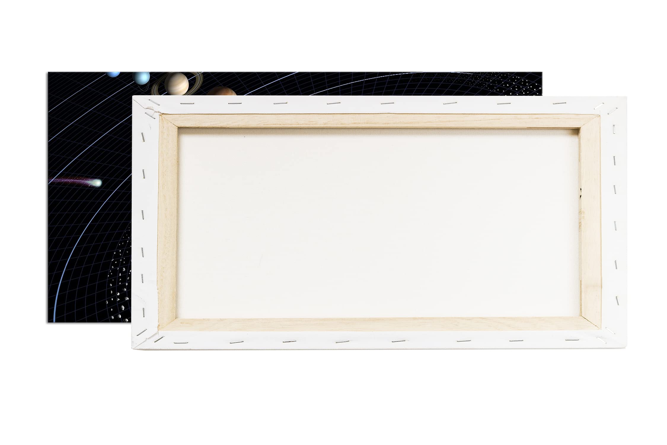 Unser Sonnensystem Panorama Impression numérique de qualité supérieure avec cadre en bois 120 x 60 cm