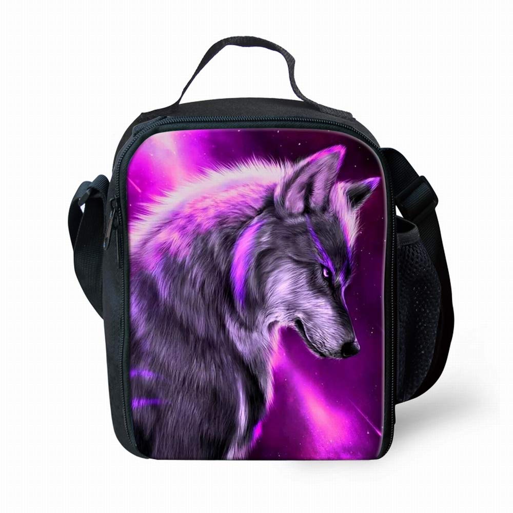 Amzbeauty Purple Galaxy Wolf Print Lunch Bag for School Kids Boys Girls Small Lunch Box Insulated Lunch Container with Adjustable & Removable Tote Bag — image 1