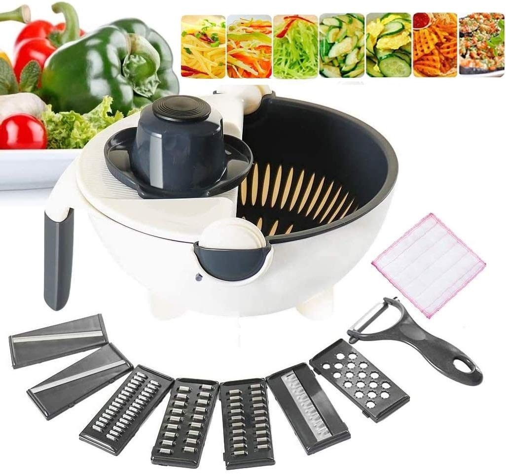 CHAYA 11 in 1 Multi-Knife Adjustable Vegetable Shredder and Grating Machine with Drain Basket