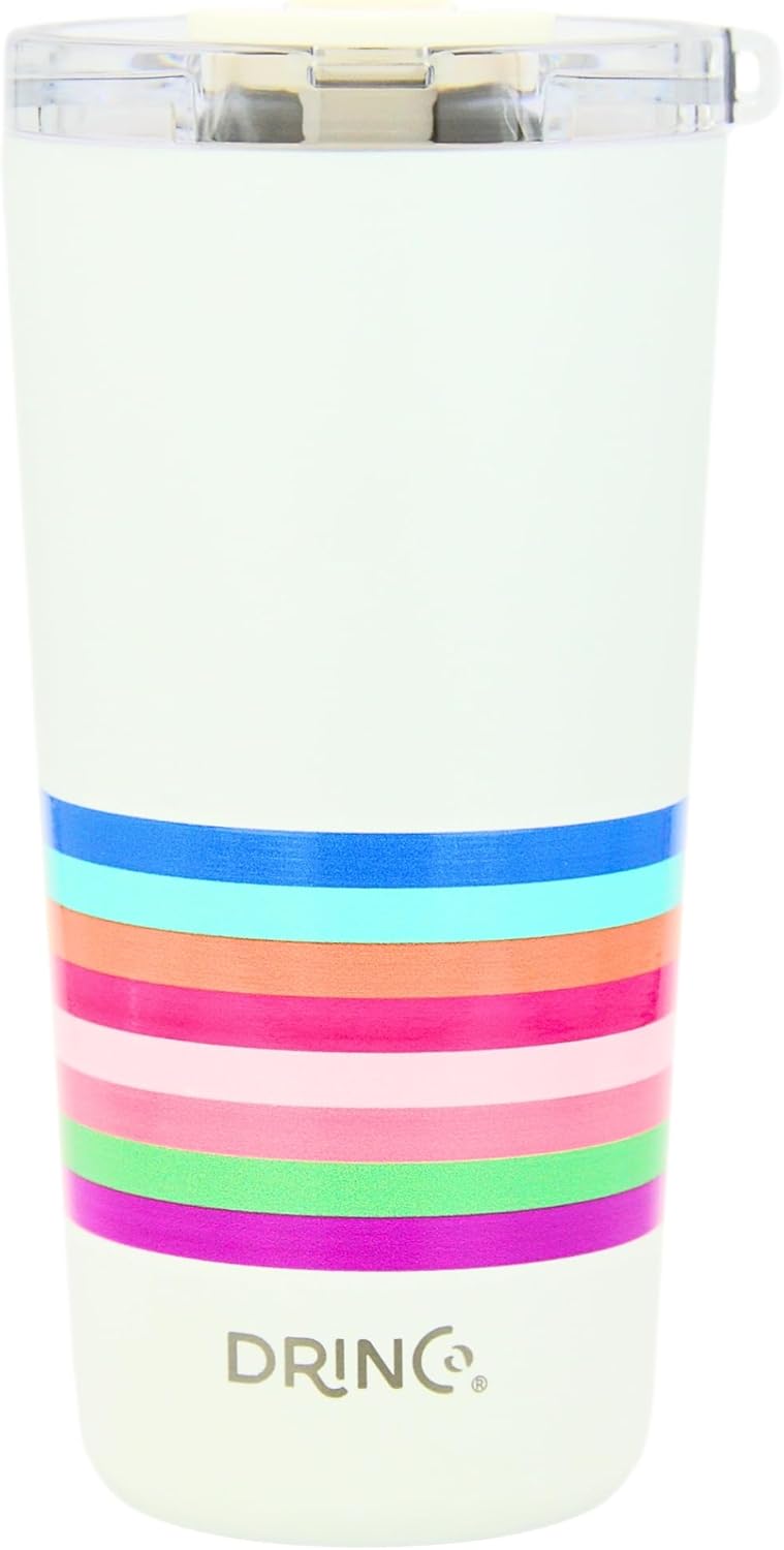 Drinco - 20 oz Stainless Steel Tumbler | Double Walled Vacuum Insulated Mug With Lid, 2 Straws, For Hot & Cold Drinks (20oz Stripe)