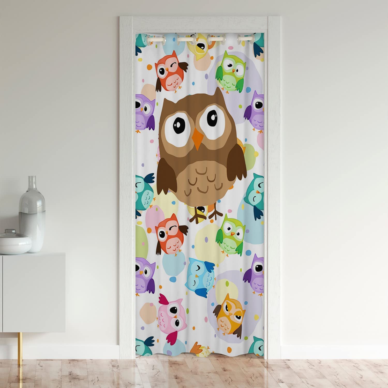 Loussiesd Cute Owl Door Curtain Doorway Privacy Cartoon Owls Darkening Blackout Curtain Decor Colorful Bird Decor Closet Door Cover Curtain 3D Animal 132x203cm 1 Panel — image 1