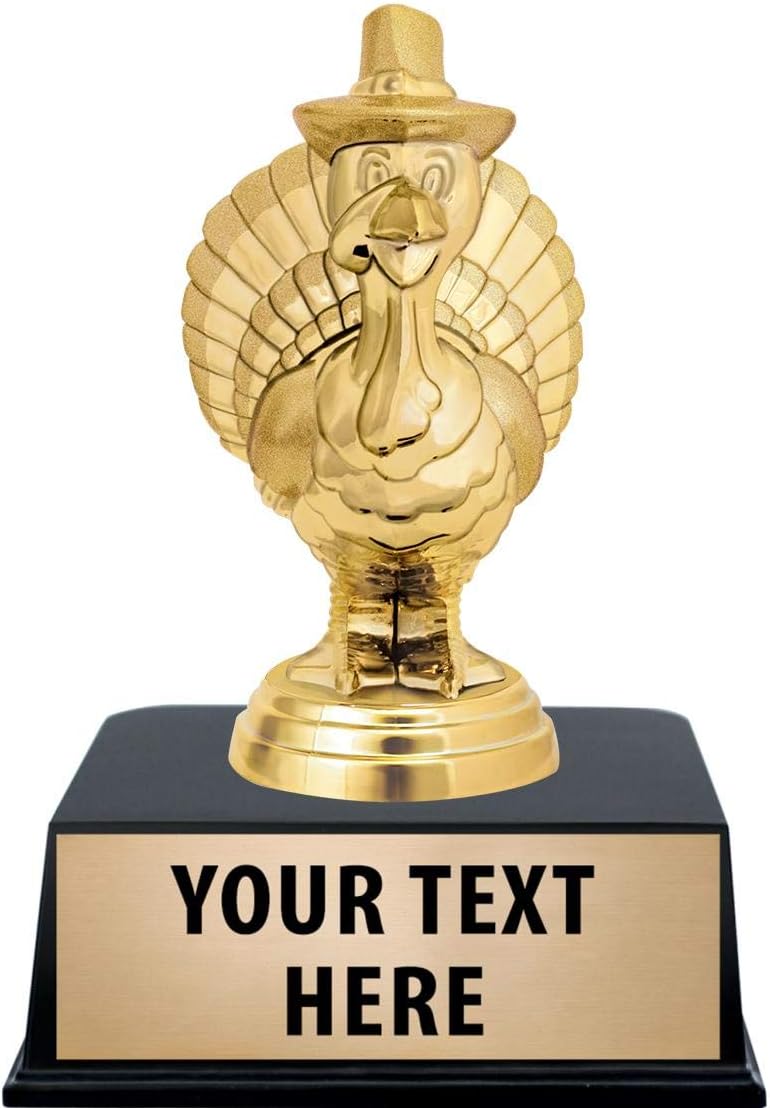 Crown Awards Turkey Trophies with Custom Engraving, 5.5" Personalized Pilgrim Turkey Trophy On Black Base Prime