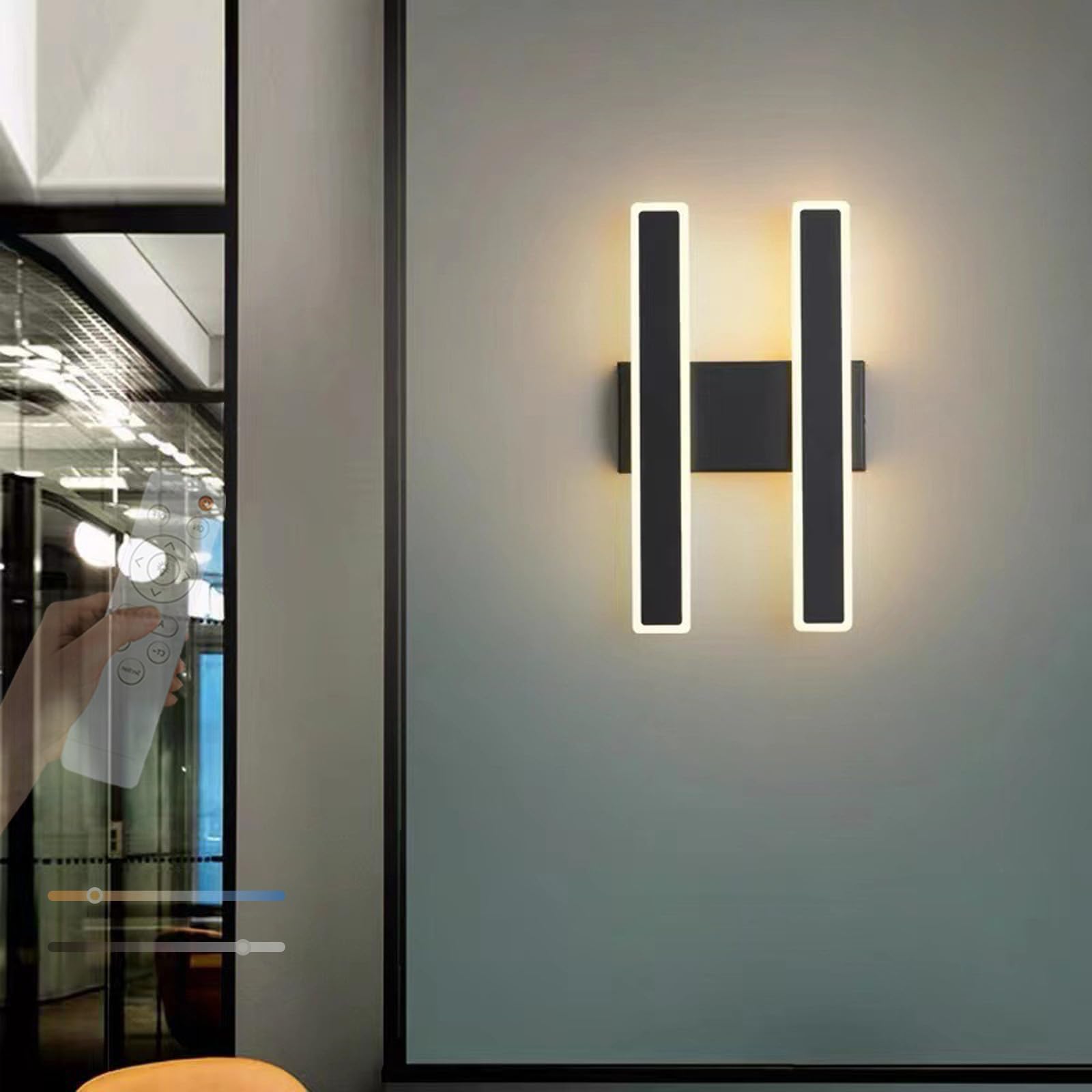 Apliques de Pared Interior LED con Mando Distancia Lámpara Regulable Negra 46cm 8