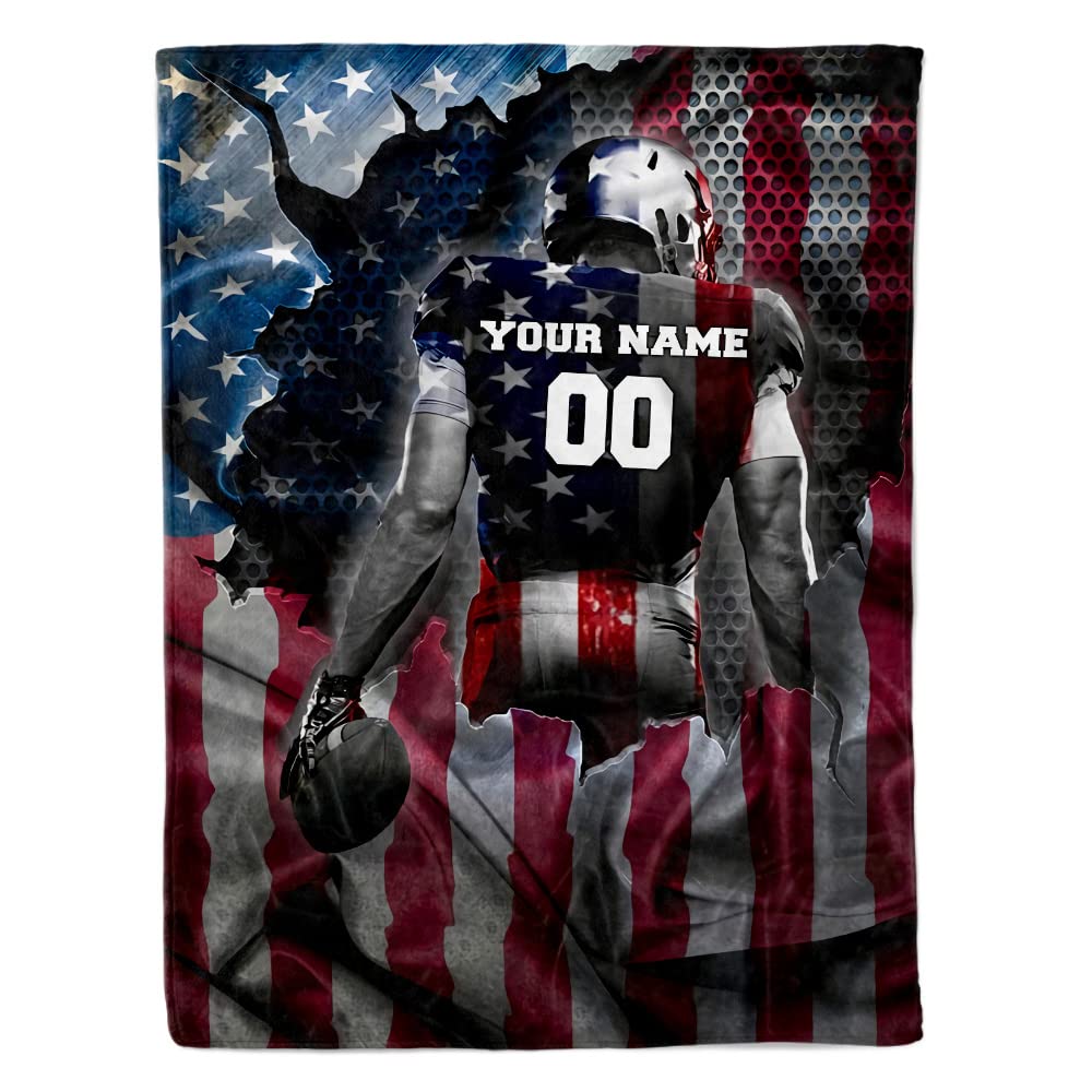 TEEMAN Personalized Football Blanket & Throws - Custom Football Senior Night Gifts 2024 for Boys, Players, Football Gifts for Boys 8-12, Football Fleece Blanket for Football Players