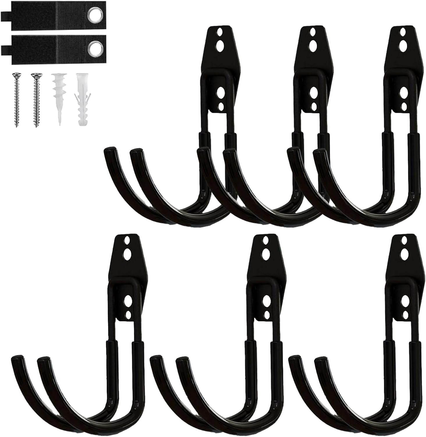 6 Pack Garage Hooks Heavy Duty, Steel Utility Ladder Hooks for Hanging Tools,Bikes, Hoses and Ropes - Wall Mount Organizer with Anti-Slip Coating（4.3）