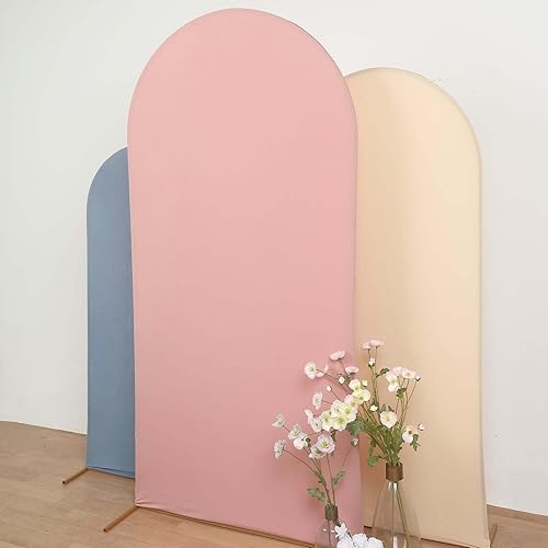 Vista 23 de Efavormart - Marco de fondo redondo de elastano de 6 pies, color rosa polvoriento, cubierta de arco de boda de 2 lados Rosa empolvada