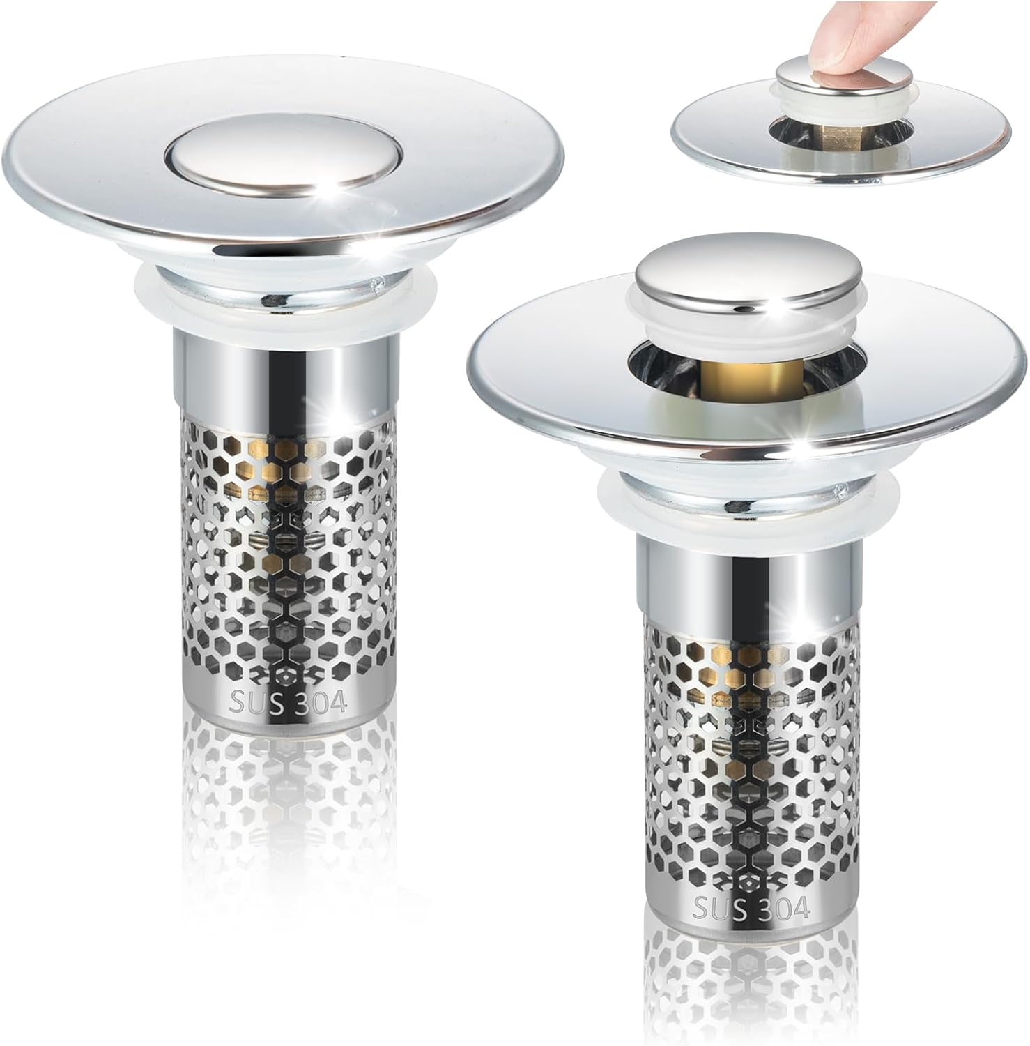 2PC Bathroom Sink Stoppers Plug Pop-up Drain Filter for 1.45 Inch Brass Basin Sink Stopper (Chrome)