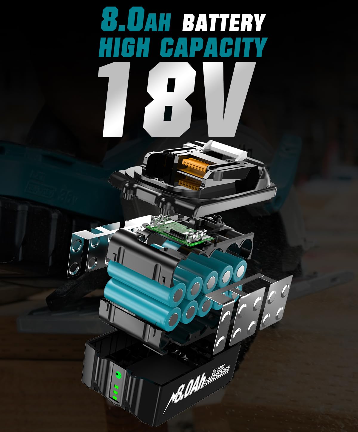 2 X 18V 8000mAh/8.0Ah BL1830 Ersatzakku für makita 18V Akku Li-ion BL1850 BL1850B BL1830 BL1860B BL1845 BL1835 BL1815 194205-3 LXT-400 BL1860 Akku with LED Werkzeugakku