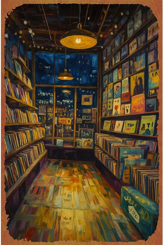 Retro Vinyl Record Store Metal Sign Fun & Quirky Creative Wall Decor 8 * 12 Inches Poster For Office Living Room Bedroom Cafes & Gifts