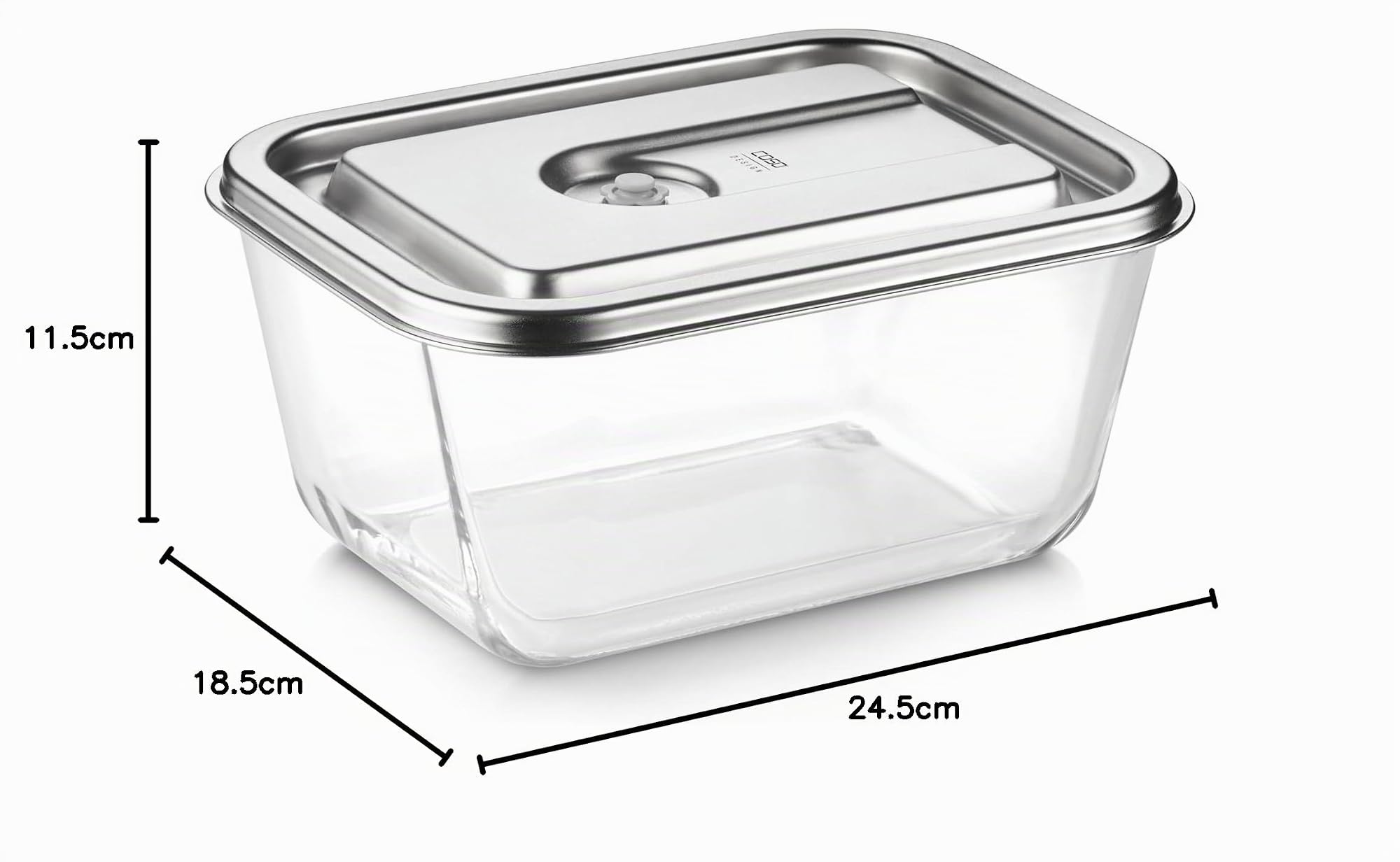 Caso VacuBoxx Inox 2.6 - Récipient sous vide de 2 600 ml - VacuBoxx OneTouch - Passe au lave-vaisselle, sans BPA, récipient en verre et acier inoxydable