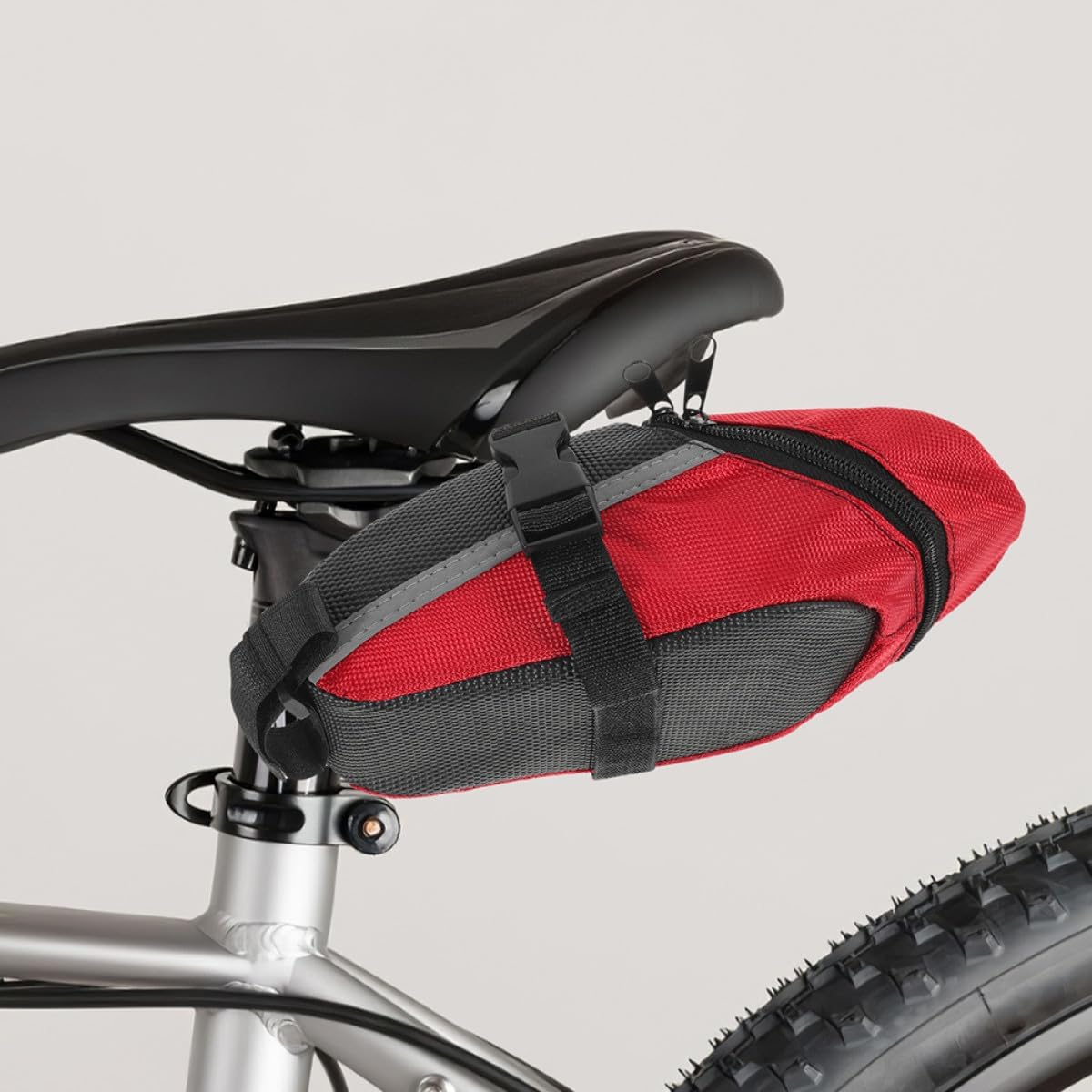 FUOYLOO Mountain Bike Saddle Bag under Seat Pack Waterproof Cycling Tail Storage Pouch Red for Adult Bikes with Tool Compartment and Phone Holder