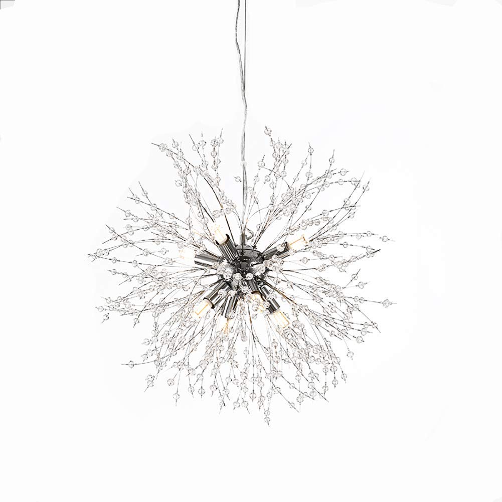 SYAXVOM Modern Dandelion Crystal Chandelier Adjustable G9 Sputnik Ceiling Light Fixture for Dining Room Bedroom & Living Chrome Finish 9 Firework Design