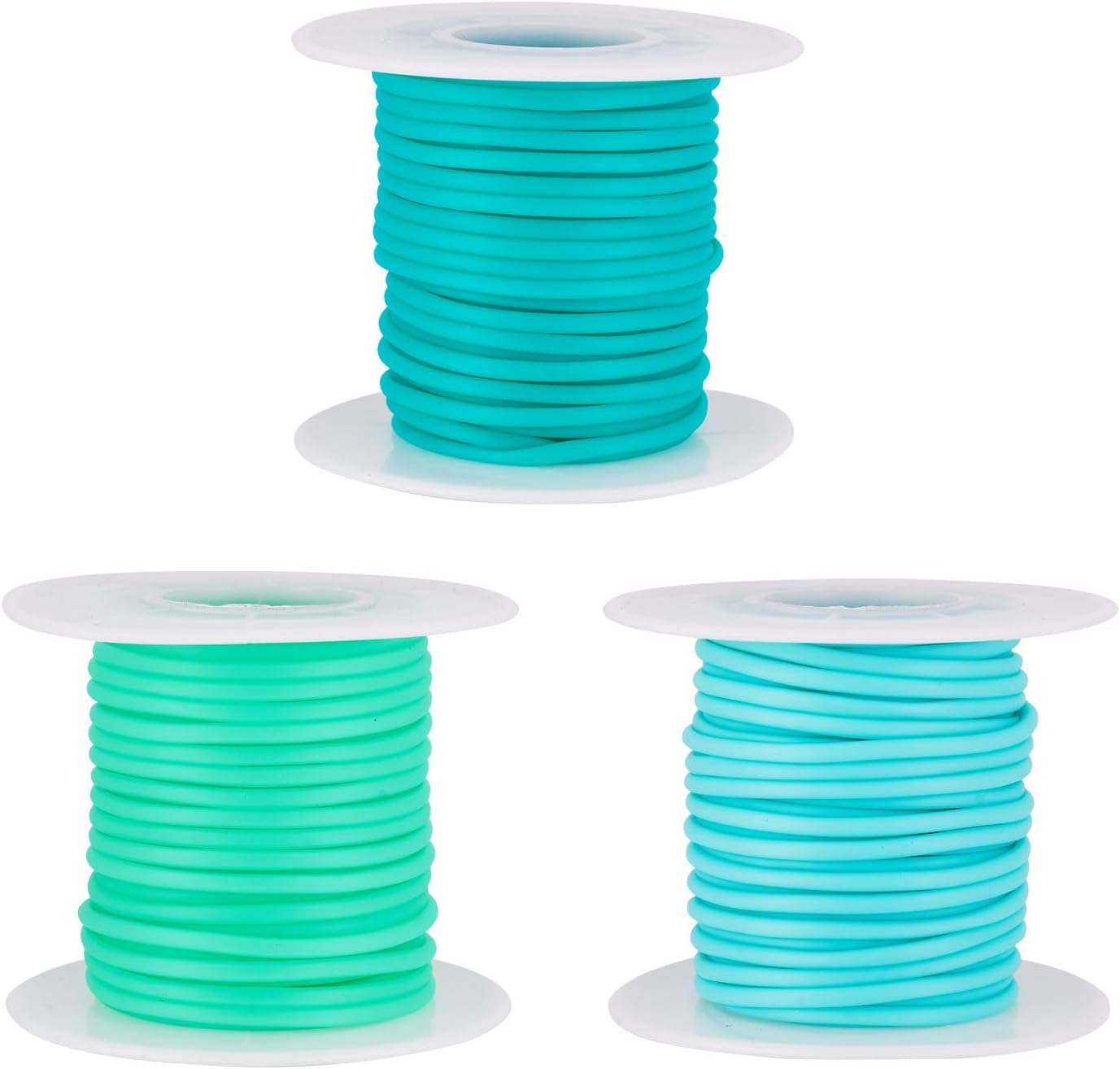 FASHEWELRY 3 Rolls 2mm Turquoise Rubber Cords Knitting Barber Cords Green Stitch Savers Knitting Cord Green Blue Hollow Pipe Rubber Cord for Holding Stitches Knit Crochet Craft