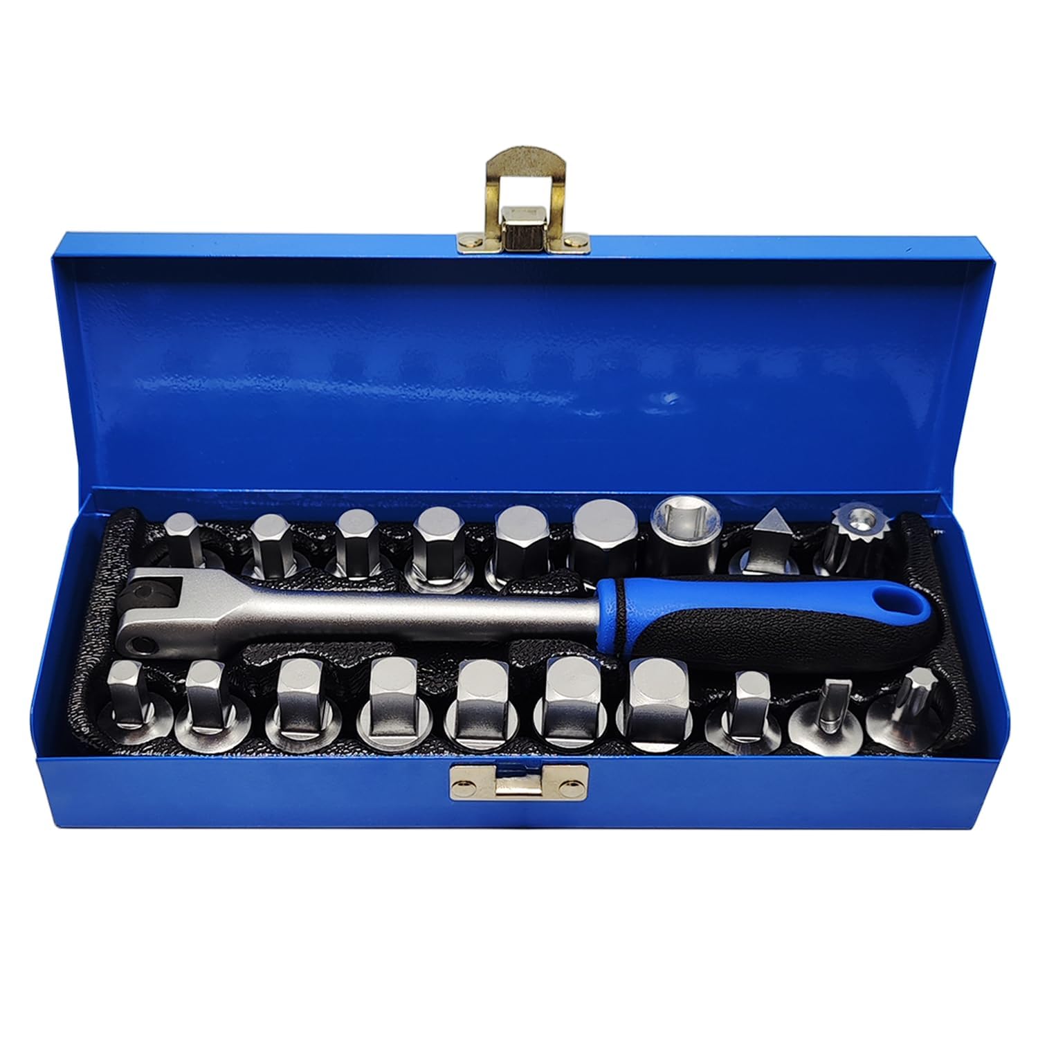 JEUCLEL 20PCS 3/8" Drive Oil Drain Sump Plug Key Set, Gearbox Hex Square Triangle Torx Spline Socket Set, Engine Repair Mechanic Tool
