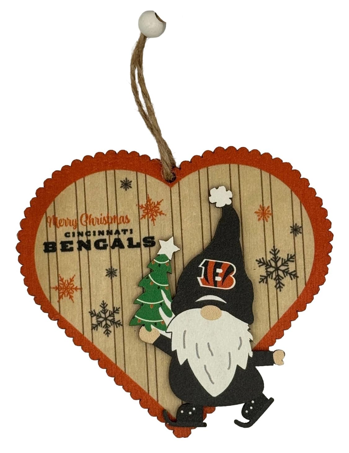 FOCO NFL Cincinnati Bengals Wooden Gnome Heart Ornament – Officially Licensed Holiday Decoration
