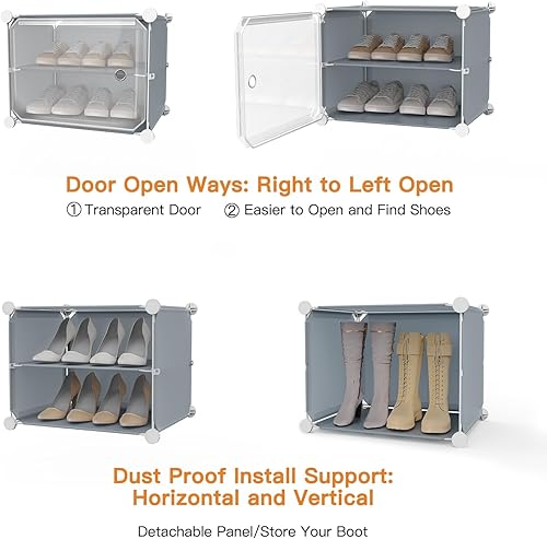 Miniatura 5 de Zapatero portátil con cubiertas, 48 pares de almacenamiento de zapatos con puertas, estante apilable para zapatos, organizador de zapatos para