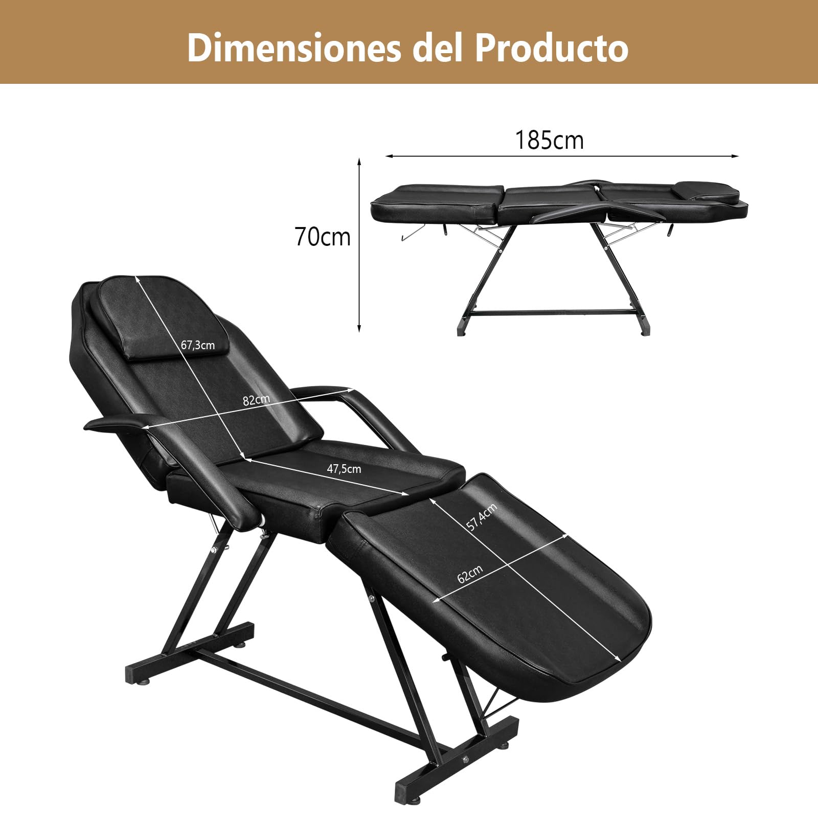 Bonnlo Camilla Masaje Ajustable, Camilla Masaje, Cama de Masaje para Salones de Belleza, SPA y Peluquerías, Negro