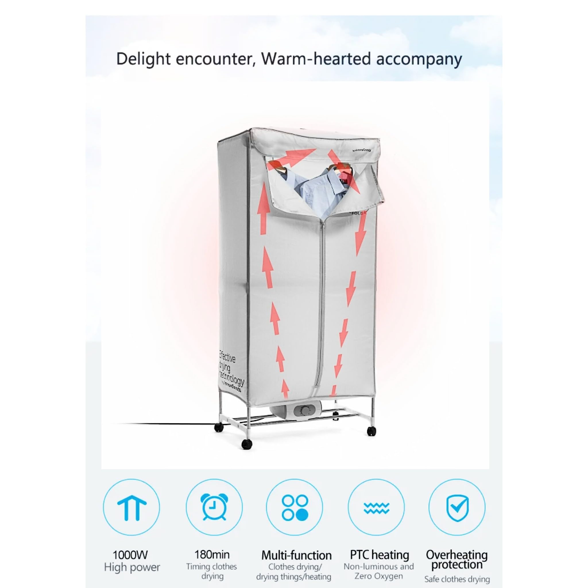 Bricoloco Secadora Eléctrica Portátil 1200 W y hasta 70 grados, 2 alturas y hasta 15 kgs de ropa - Antibacteriano-Solución ideal para Secar las prendas en invierno
