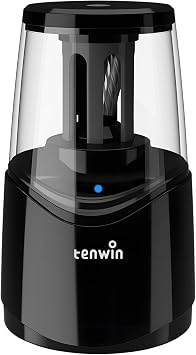 tenwin Rechargeable Pencil Sharpener for No.2 & Colored 6-8mm Pencils, Heavy Duty Electric Pencil Sharpener, Durable Helical Blade for Fast Sharpen, Home/School/Art Studio Black