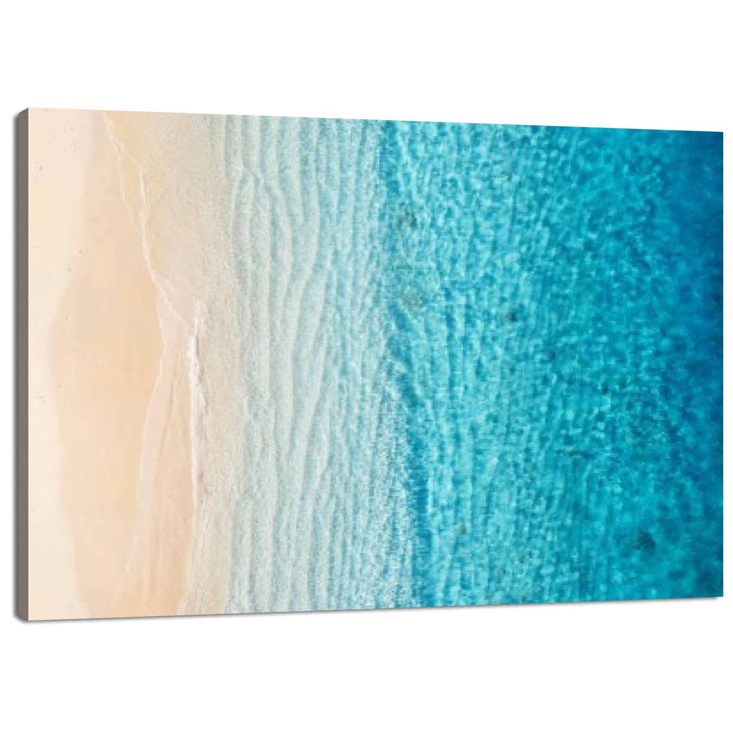 Skipvelo Canvas Wall Art Prints Beach and ocean as a from top view Azure water from top view Summer Paintings Poster Artwork Home Decor Ready to Hang for Living Room Bedroom Dining Room 24 x 32 inch