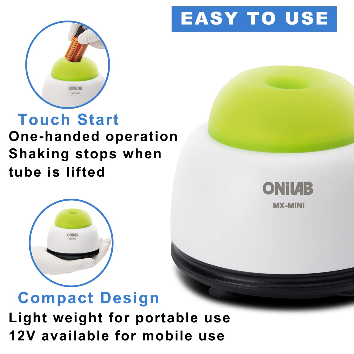 ONiLAB Mini Vortex Mixer mit Touch Funktion, Labor Mischen, Nagellack, Tattoo Tinte, Wimpernklebstoffe und Acrylfarben Mischen, Labor Vortexer für Zentrifugenröhrchen und Teströhrchen
