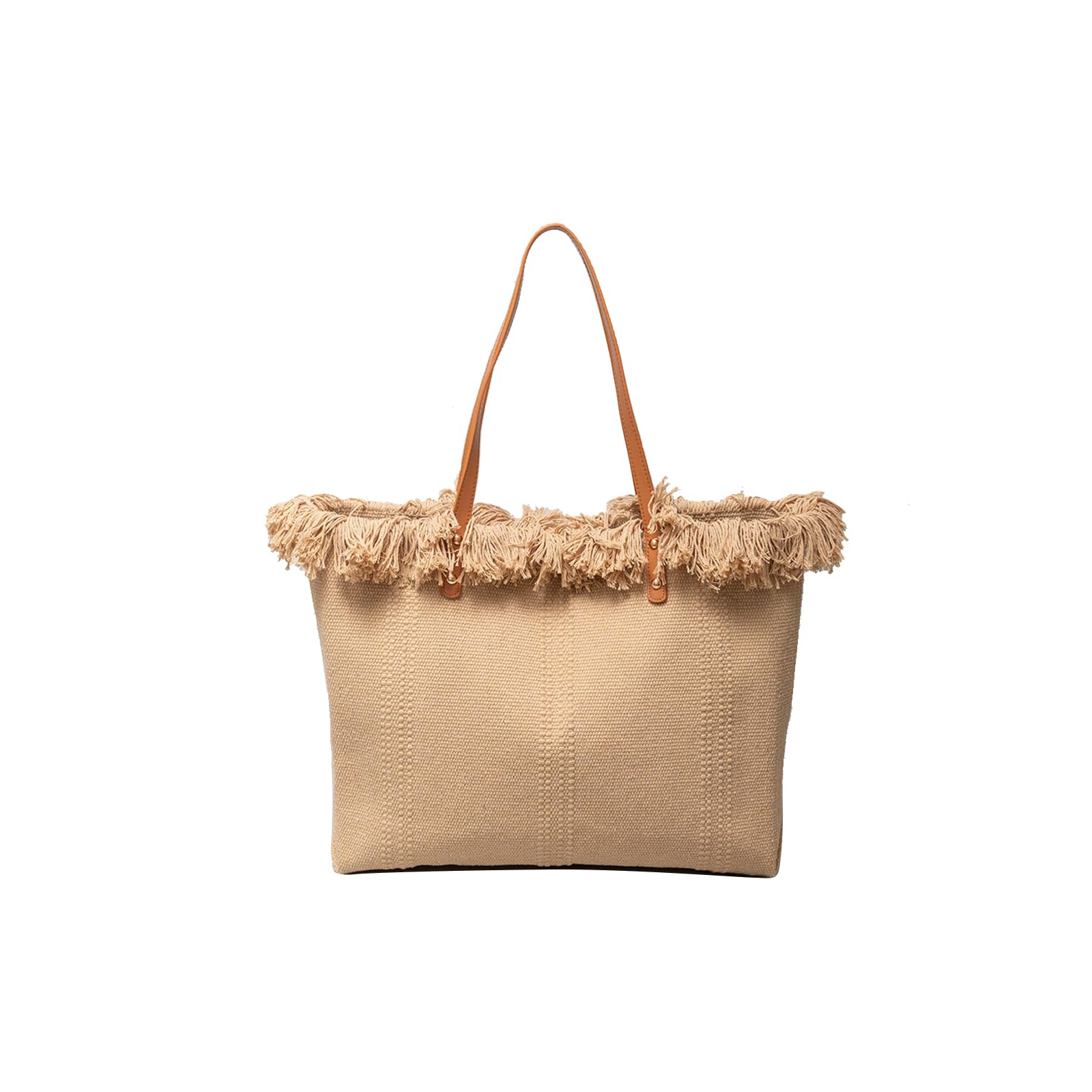 CORIOS Bolso de Mano de Lona para Mujer Gran Capacidad Bolso Playa Bolso Tote para Estilo Boho Bolsa de Ocio Bolso de Hombro con Borlas para Compras Viajes Citas Vacaciones Caqui