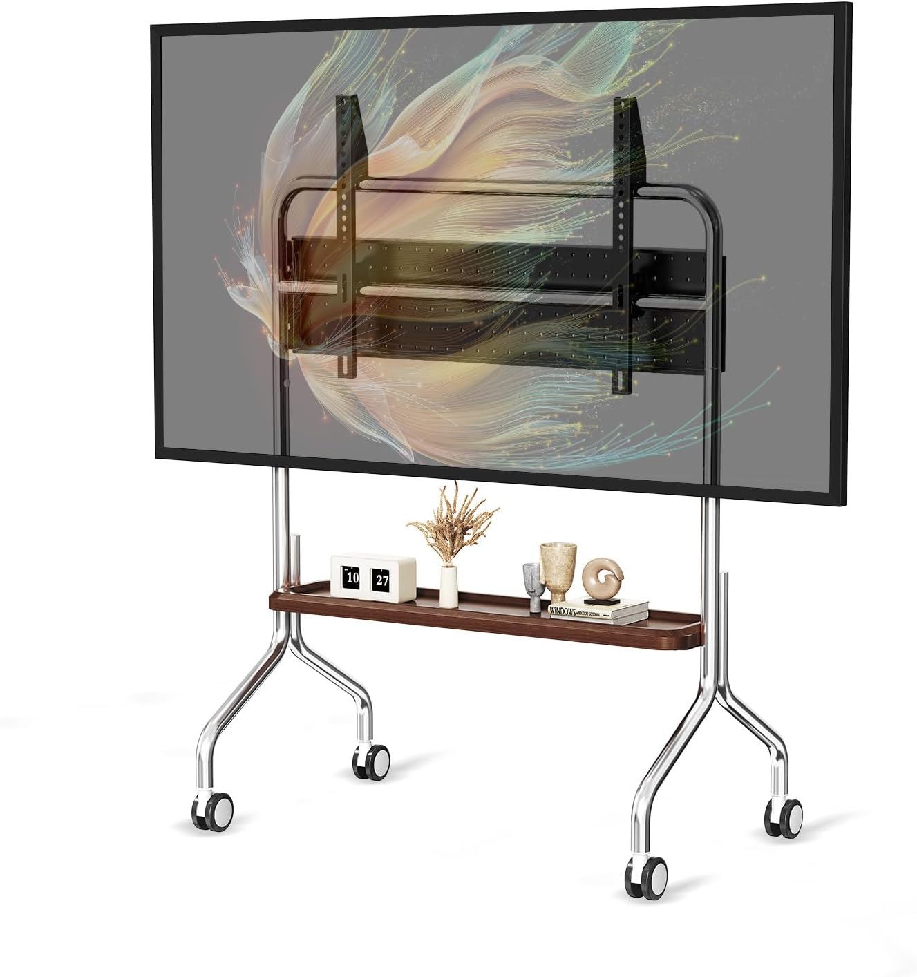 Mobile TV Cart Easel Rolling TV Stand for 32 to 75 Inch LCD LED OLED Flat Panel Screens, Stainless Steel Portable Floor TV Stand with Locking Wheels Hold Up to 110 Lbs Max VESA 600x400mm Style 3