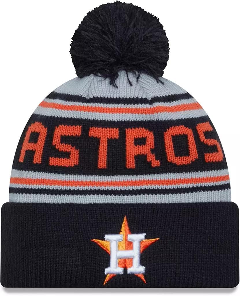 New Era Sport Cuffed Wordmark Cheer Beanie Hat with Pom - MLB Raised Cuff Knit Toque Cap